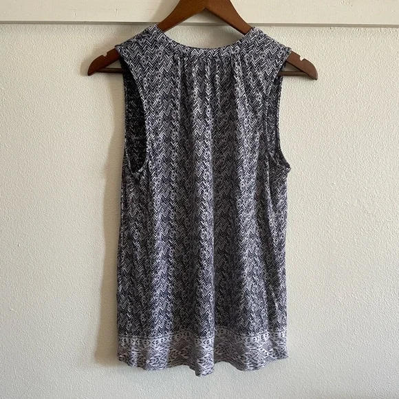 Lucky Brand S Blue White Print Tassel Tank Top Blouse - Picture 5 of 6
